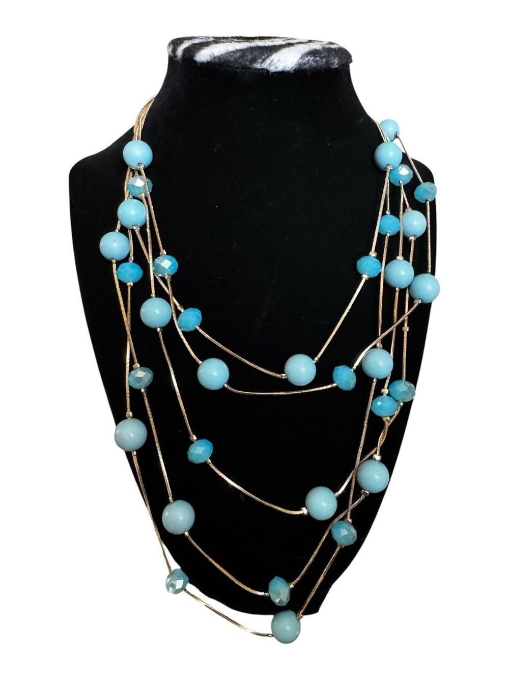 NOir Jewelry Turquoise Multi-Strand Beaded Gold Chain Necklace Statement Layered